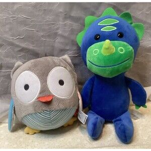 Skip * Hop Zoo Dino Dinosaur & Grey Rattle Owl Plush Baby Toy Skip Hop Toys